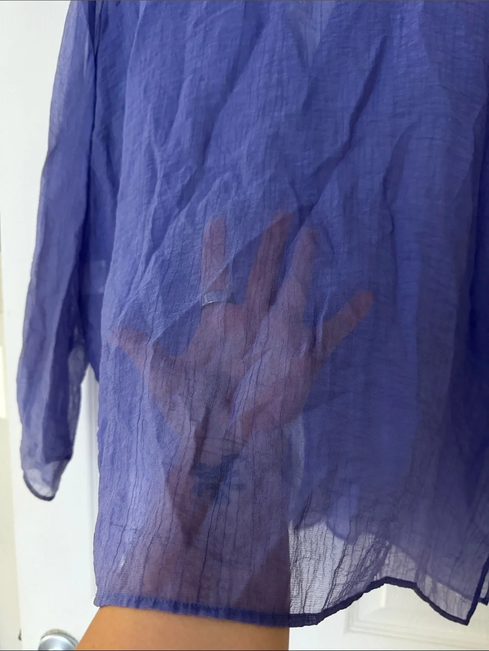 Eileen Fisher Violet Sheer Button-Down Shirt - Picture 7 of 8